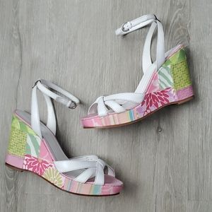 Coach Allie White and Multi Color Wedge Heels